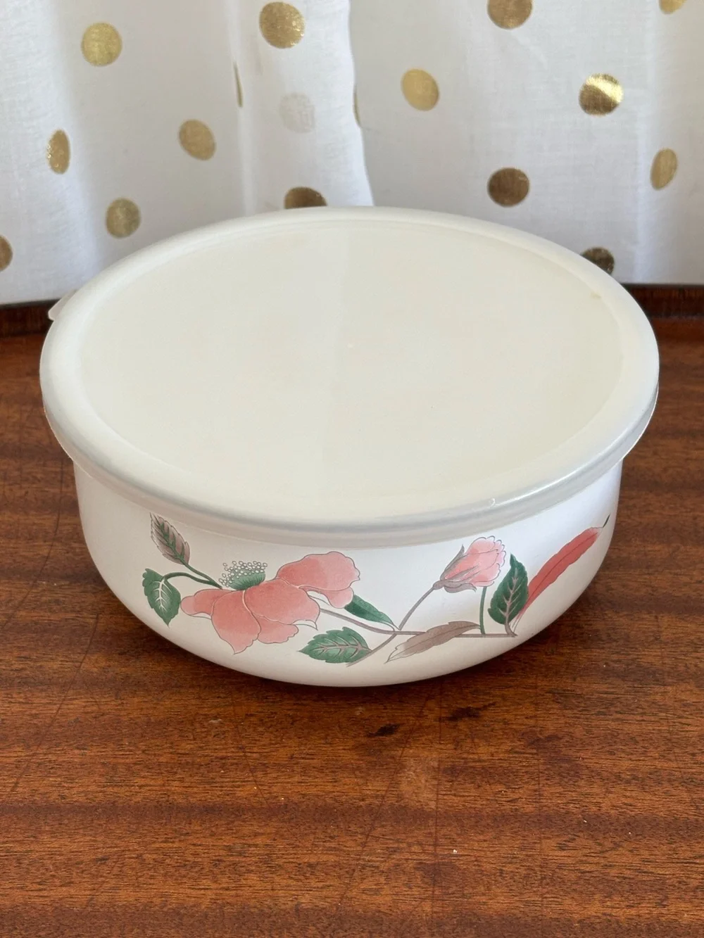 Vintage Mikasa Silk Flowers 3 Piece Metal Nesting Bowls/Lids Pink/Green Floral
